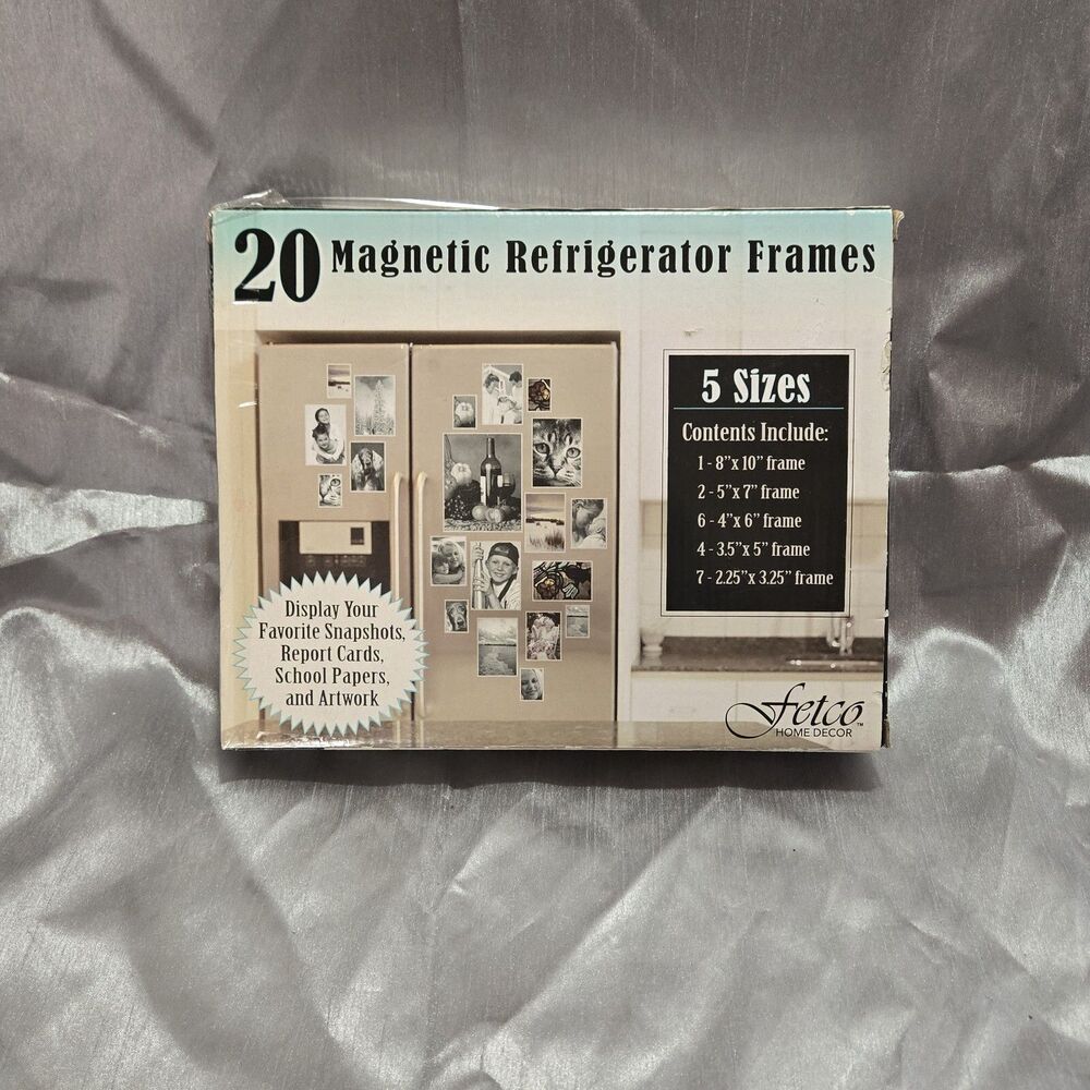 20 Piece Clear Magnetic Photo Frame Set, Prinz. 5 Sizes. New- Open Box